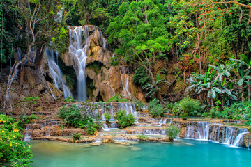 Laos. Luang Prabang. Kuang Si Waterfalls. Travel and tourism in Asia	

