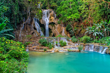 Laos. Luang Prabang. Kuang Si Waterfalls. Travel and tourism in Asia	
