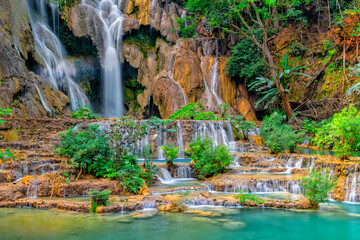 Laos. Luang Prabang. Kuang Si Waterfalls. Travel and tourism in Asia	
