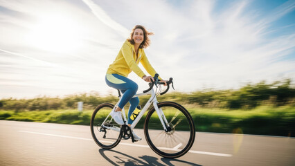 Fototapeta premium Woman Cycling on a Country Road