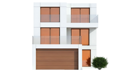 Modern White House with Orange Windows and Wood Garage Door