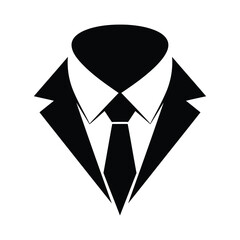 Black suit jacket with white shirt and tie isolated on white background