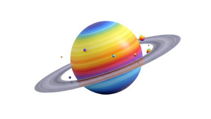 Rainbow Saturn with orbiting moons
