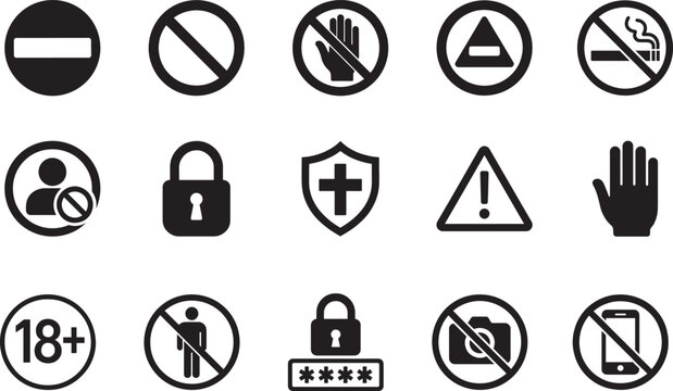 Restrictions icon set in clean vector EPS format, ideal for security, access control, warning, and policy design.