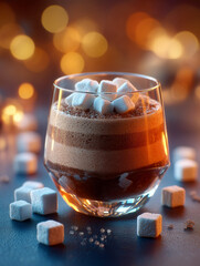 Hot chocolate drink with marshmallows capturing cozy winter evening