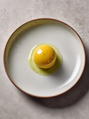 Molecular gastronomy egg yolk sphere on plate