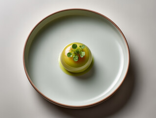 Gourmet green appetizer on minimalist ceramic plate
