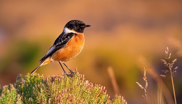The European Stonechat Saxicola Rubicola Is A Small Passerine Bird That Was Formerly Classed As A Subspecies Of The Common Stonechat