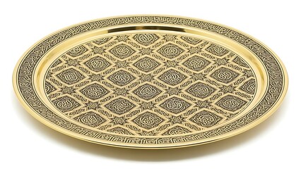 Ornate golden oval tray featuring intricate Arabic calligraphy and Islamic geometric patterns