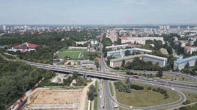 Aerial view of a modern district under development in Belgrade, Serbia.