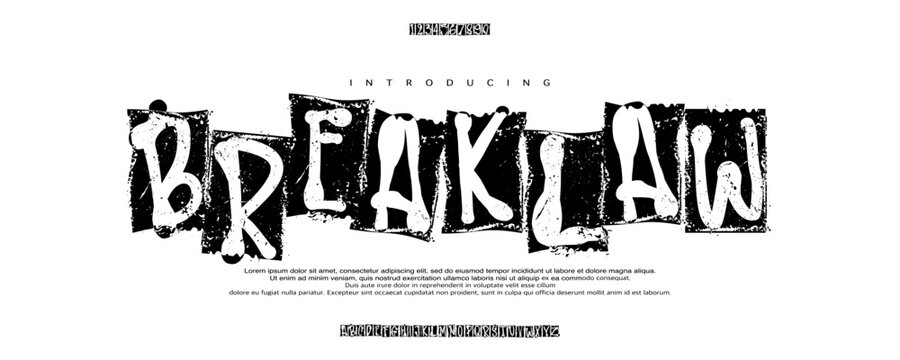 Breaklaw Font is A bold grunge display font with distressed textures, rough edges, and raw punk attitude for rebellious visual designs.
