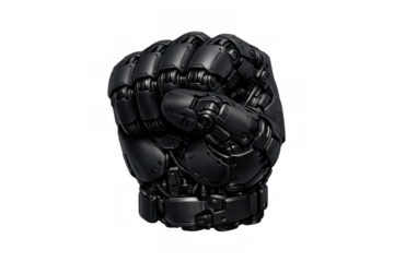 Robotic fist clenching, showing powerful cyborg hand, mechanical technology, and futuristic artificial intelligence concept