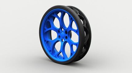 Fototapeta premium Blue and black innovative wheel design, studio shot, transportation, technology