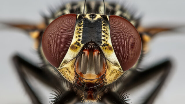 Close-up of insect head with compound eyes