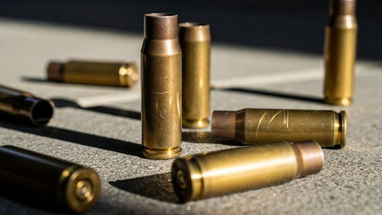 Scattered bullet casings on pavement symbolizing violence and aftermath