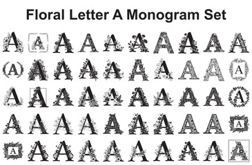 Floral Letter A Monogram Set