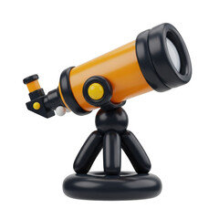 Orange and Black Telescope on Tripod Isolated on White Background