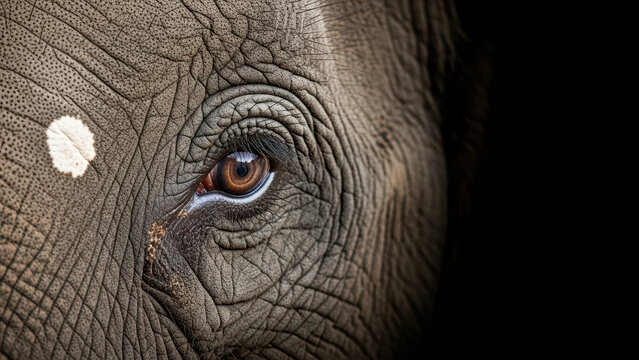 Close-up of an elephant's eye with intricate wrinkles