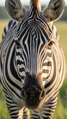Fototapeta premium Close-up of a zebra's head with distinctive black and white stripes