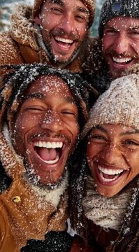 Amigos Felizes e Alegres se Divertindo na Neve, Amizade Verdadeira, Alegria Coletiva e Inverno Encantado