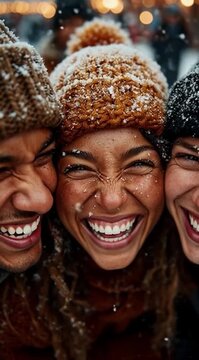 Amigos Felizes e Alegres se Divertindo na Neve, Amizade Verdadeira, Alegria Coletiva e Inverno Encantado