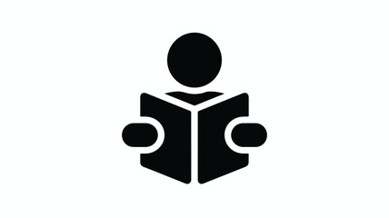 A Simple Black and White Icon of a Person Reading a Book, Symbolizing Knowledge, Education, and Learning