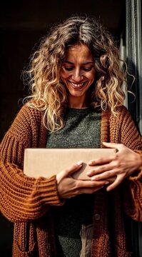 Mulher Indo Pegar Caixa na Porta de Casa, Compras Online, Entrega Residencial e Consumo Digital