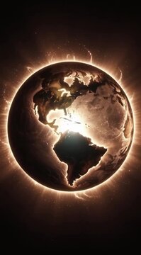 Planeta Terra com Sol no N&uacute;cleo, Energia C&oacute;smica, Conceito Cient&iacute;fico e Poder Universal