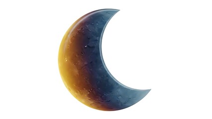 Textured crescent moon in a striking yellow to blue gradient, isolated on a clean white background
