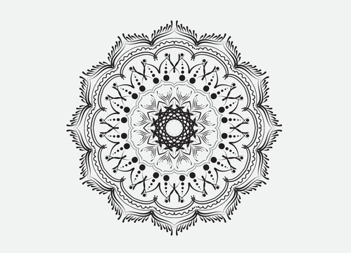 Mandala design black ornamental round lace ornament.