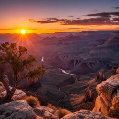 Sunset Over Mountain Peaks, Golden Hour Landscape, Dramatic Sky with Warm Light, Serene Nature Scenery Background