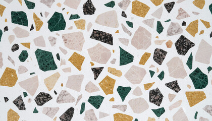 Palladiana terrazzo texture with large colorful marble chunks in white cement