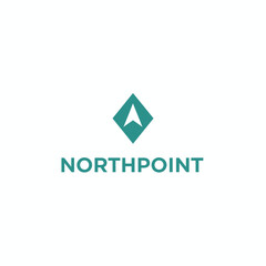 Fototapeta premium Minimalist compass needle icon inside a diamond shape for navigation apps or outdoor adventure branding, featuring the Northpoint text.