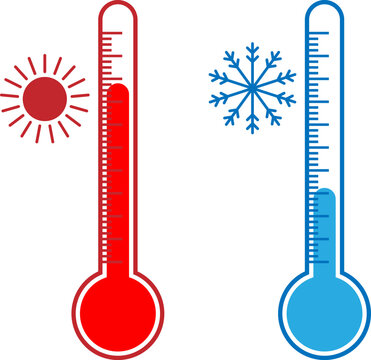 Hot and cold thermometer icons