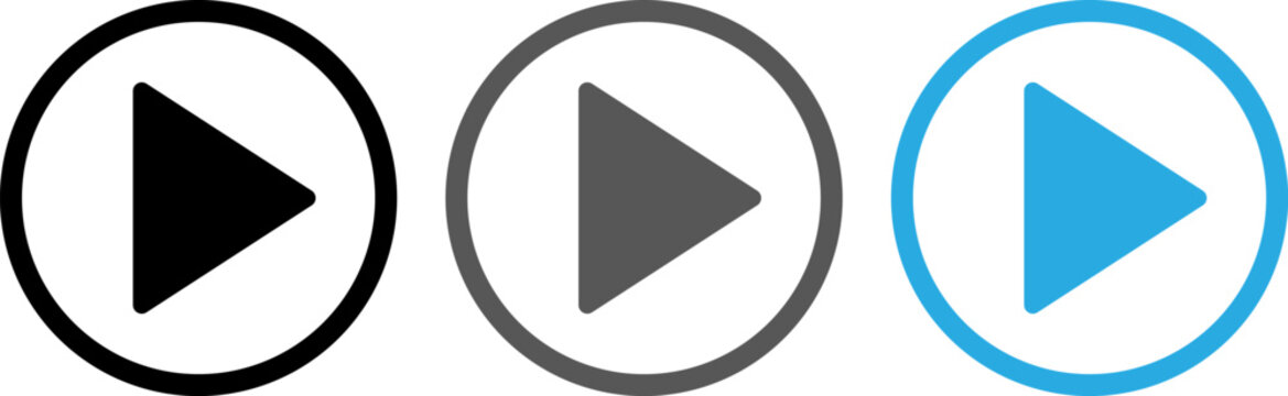 Minimalist play button icons in various colors