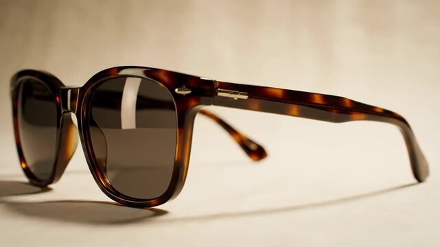Sunglasses with tortoiseshell frames displayed on a neutral background