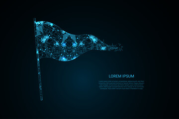 Abstract digital flag made of glowing blue polygonal lines and connected nodes on a dark background.