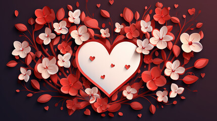 Valentine's Day greeting card with red heart in floral ornament of love