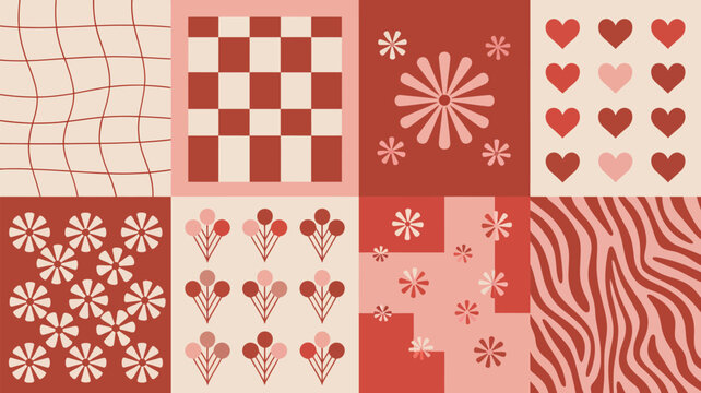 Patterned collage with floral and geometric designs Vector, illustration