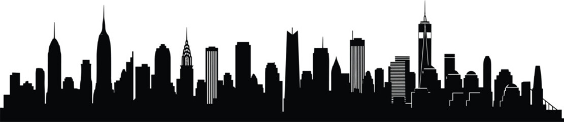 Fototapeta premium PrintNew York City skyline silhouette illustration, urban architecture vector graphic, iconic skyscraper outline art, metropolitan building design sketch, modern cityscape decorative element