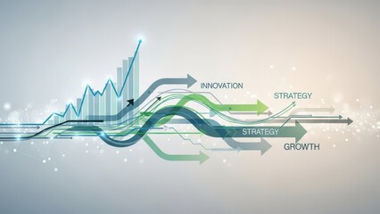 Dynamic Business Growth Strategy with Innovation and Data Analysis. Abstract Financial Graph Background Visualizing Progress, Success, and Corporate Development.