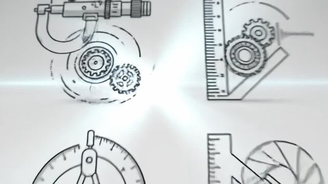Engineering and design tools illustrated with gears, creating a technical and precise aesthetic.