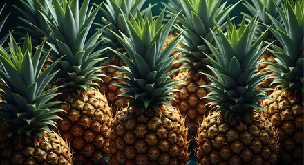 Fototapeta premium Pineapples Tropical Fruit Healthy Green Brown Close Up