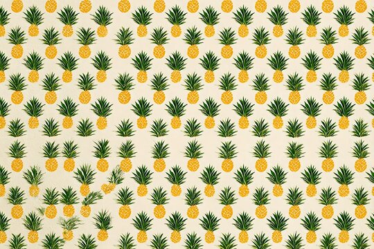 Pineapple chunks in a tessellating diamond pattern on a cream background, vibrant and orderly 