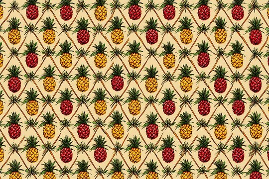 Pineapple chunks in a tessellating diamond pattern on a cream background, vibrant and orderly 