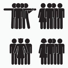 Black and white stick figures in groups people human figures