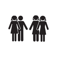Black stick figures of two couples people pairs