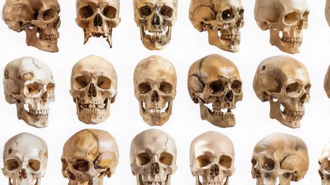 Footage Collection of human skulls on a white background