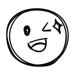Obraz premium Winking and smiling doodle sketch face icon with sparkle effect showing excitement or joy