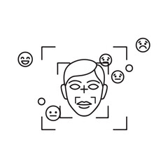 Face with multiple emotions and facial recognition symbols